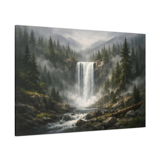 Mono Luxury Foggy Forest shown as stretched canvas wall art