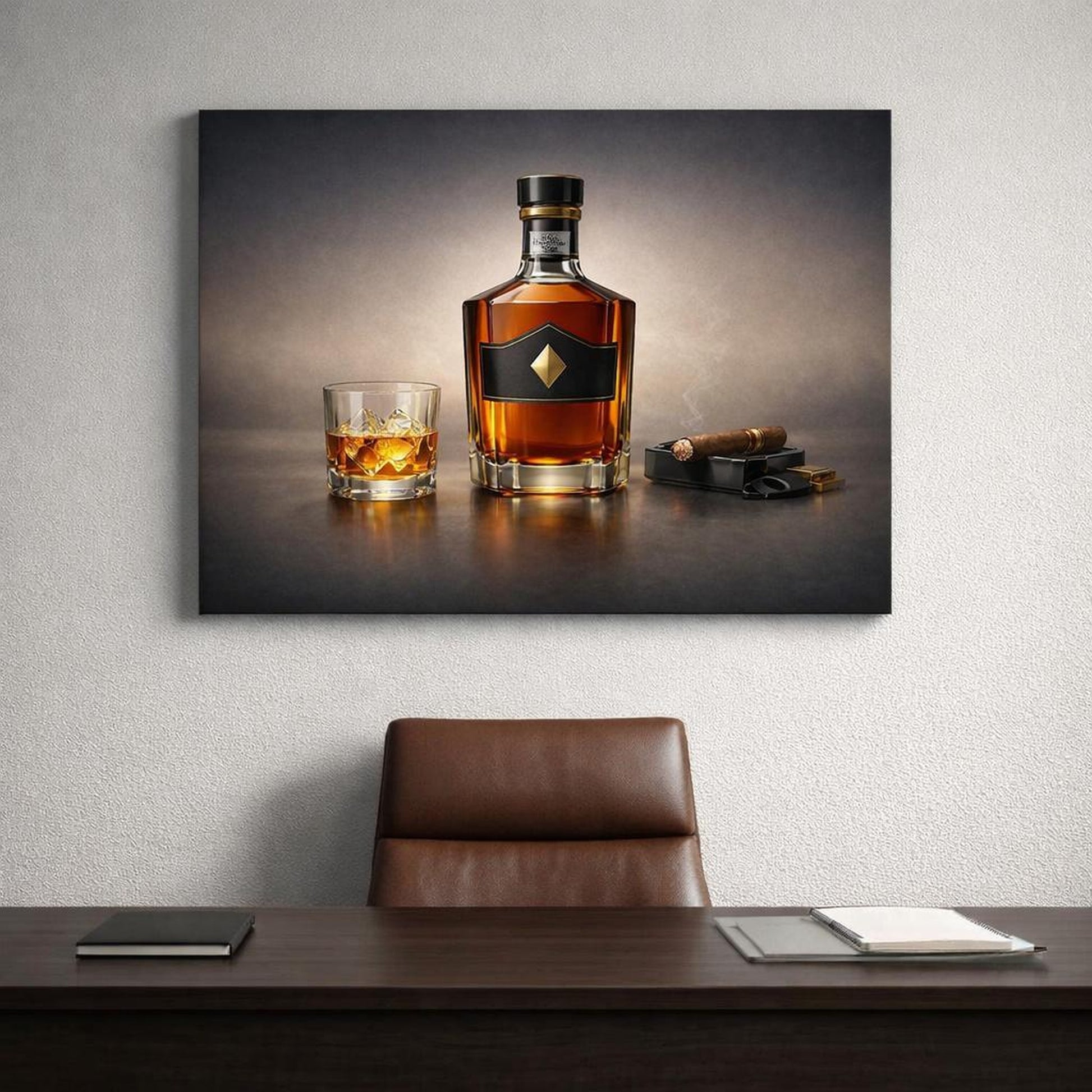 Mono Luxury Good Spirits shown as canvas wall art in a refined dining room