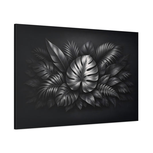 Mono Luxury Leaves Foliage shown as stretched canvas wall art