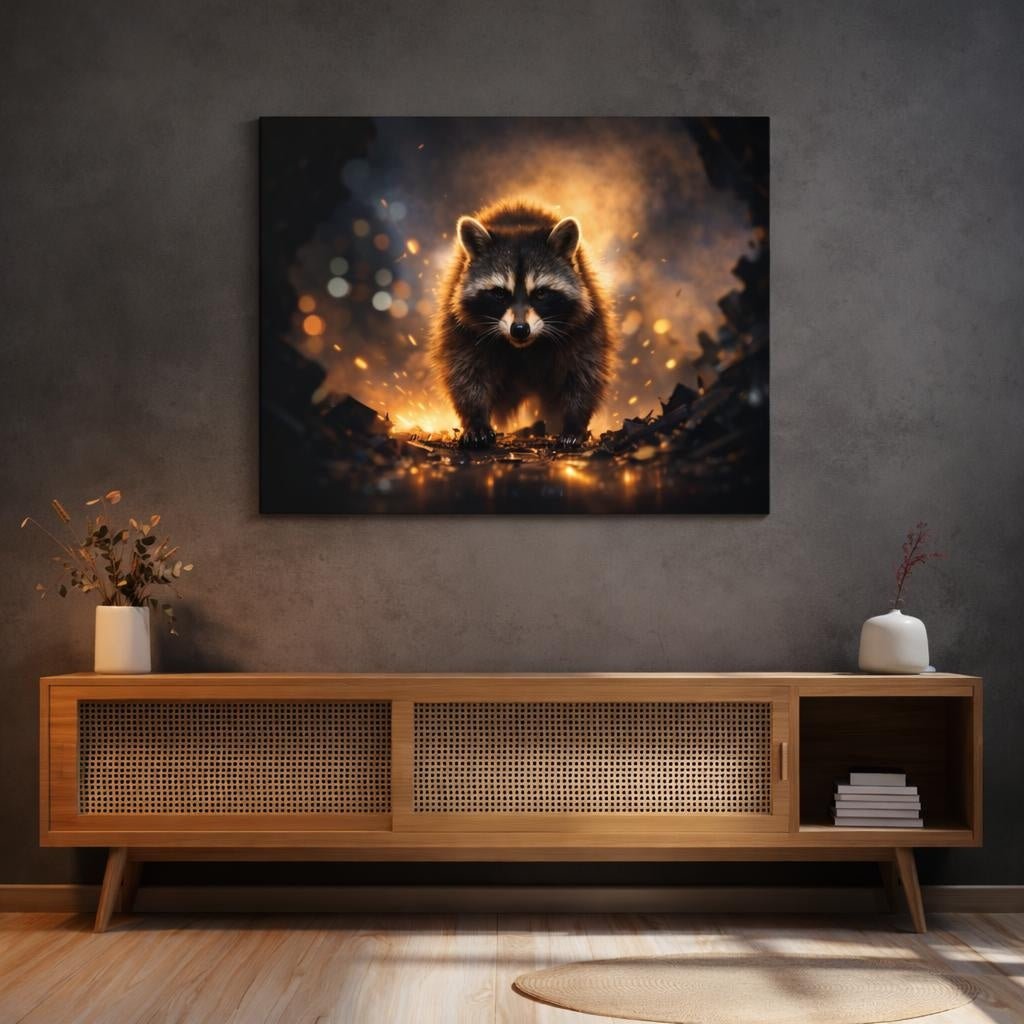 Mono Luxury Raccoon Animals - Canvas Wall Art Print - YesArtYes