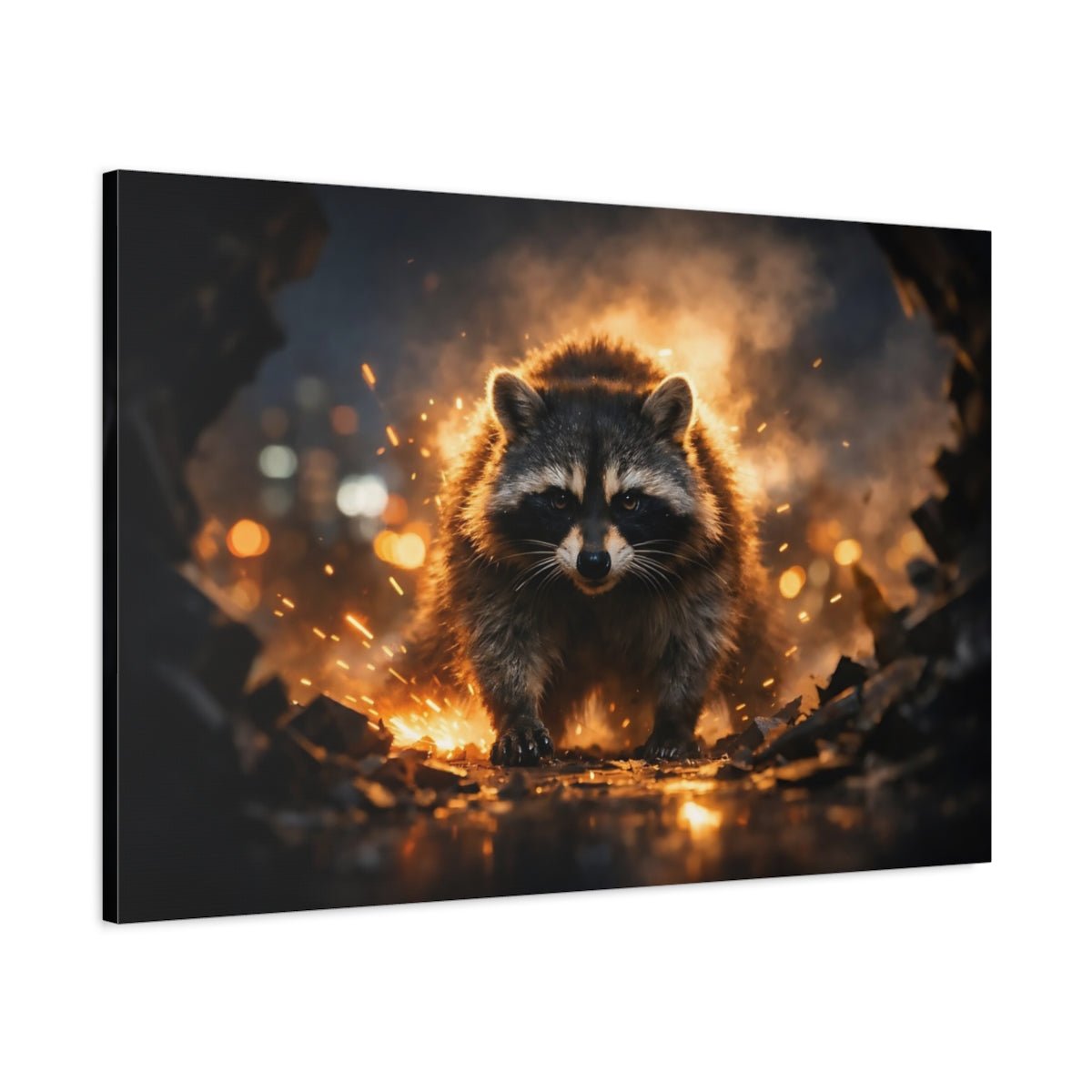 Mono Luxury Raccoon Animals - Canvas Wall Art Print - YesArtYes