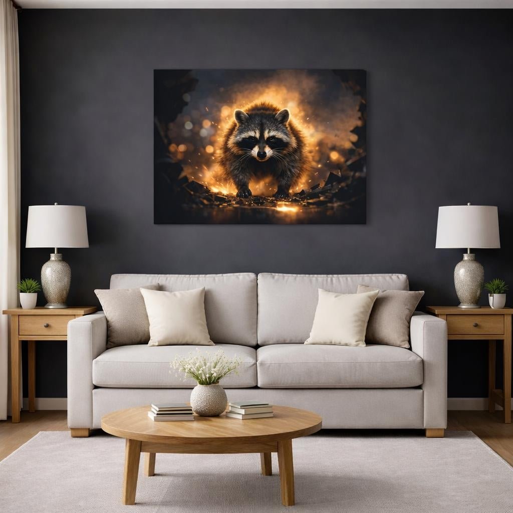 Mono Luxury Raccoon Animals - Canvas Wall Art Print - YesArtYes