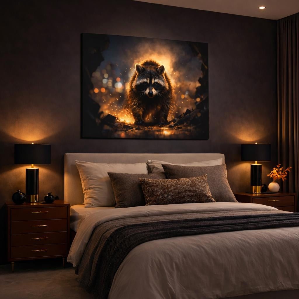 Mono Luxury Raccoon Animals - Canvas Wall Art Print - YesArtYes