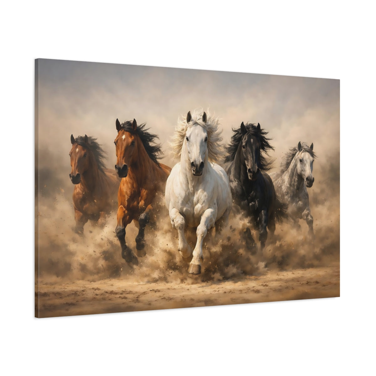 Mono Luxury Running Horses shown as stretched canvas wall art