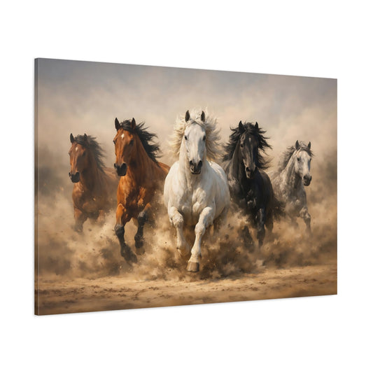 Mono Luxury Running Horses shown as stretched canvas wall art