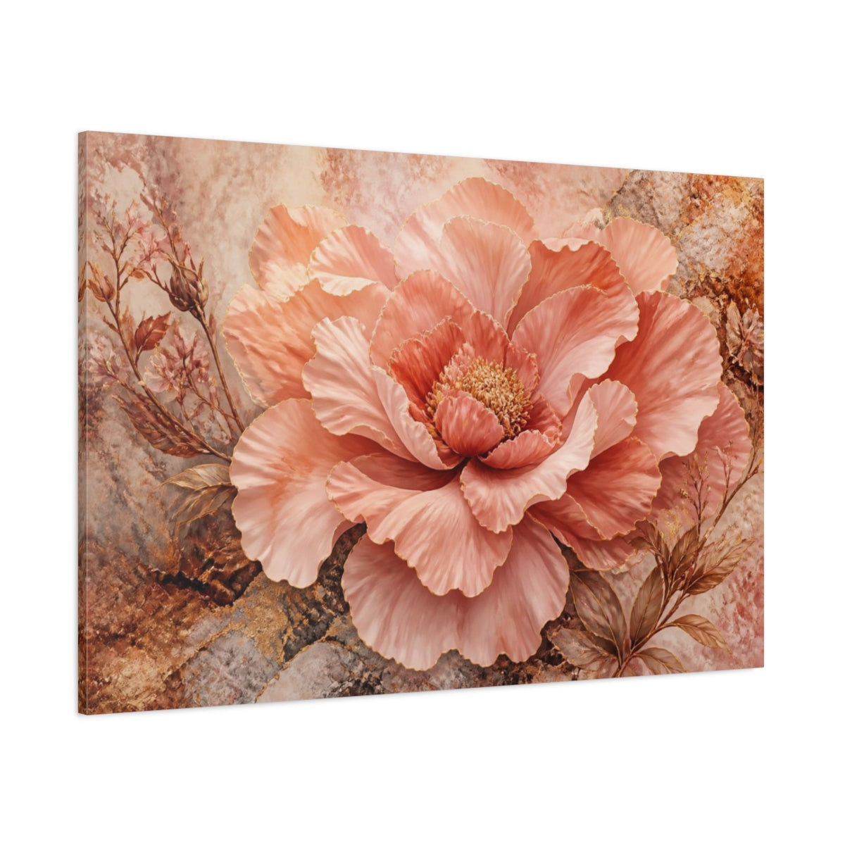 Side Mockup 1. Monumental Blush Peony shown as canvas print