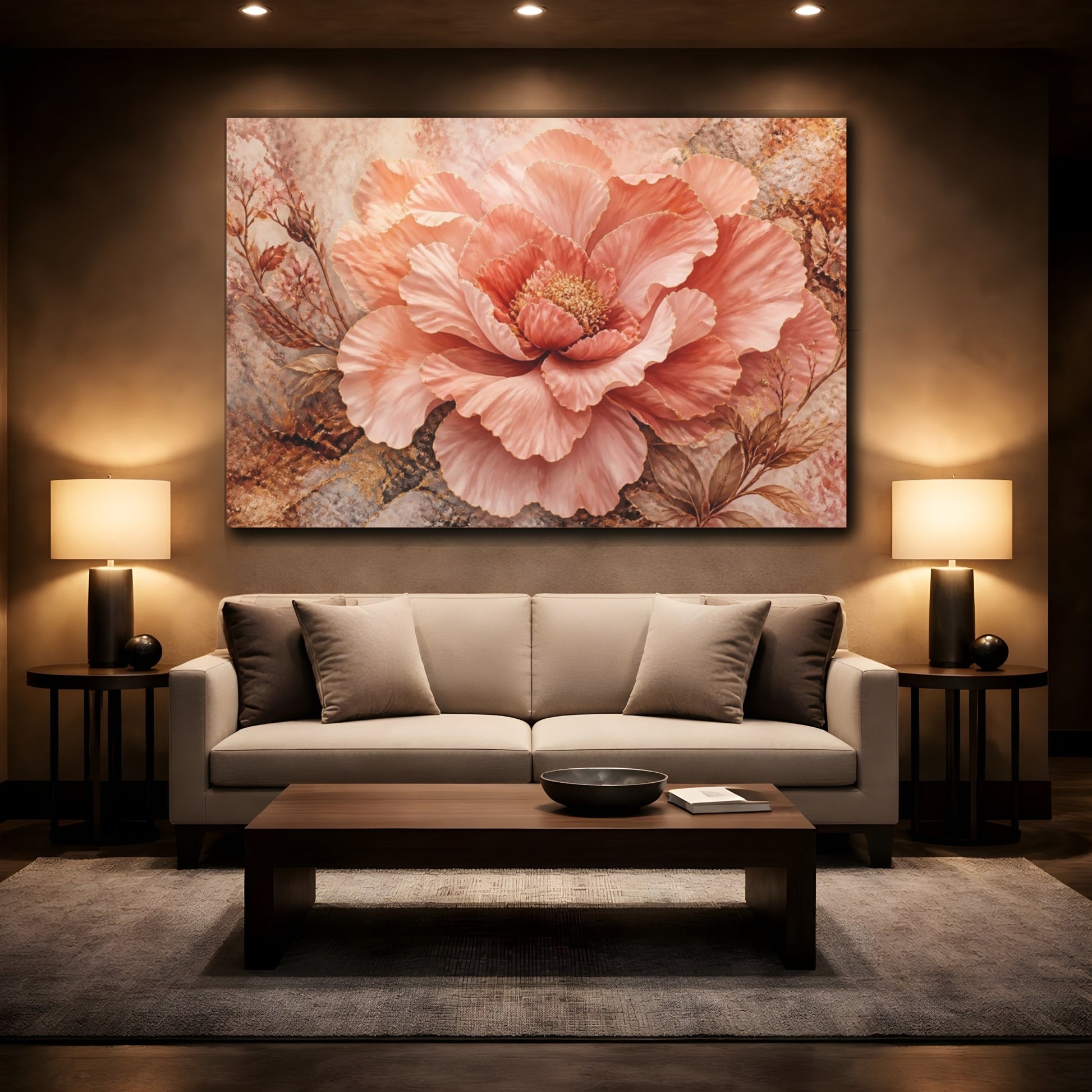 Mockup 2. Monumental Blush Peony shown as canvas print