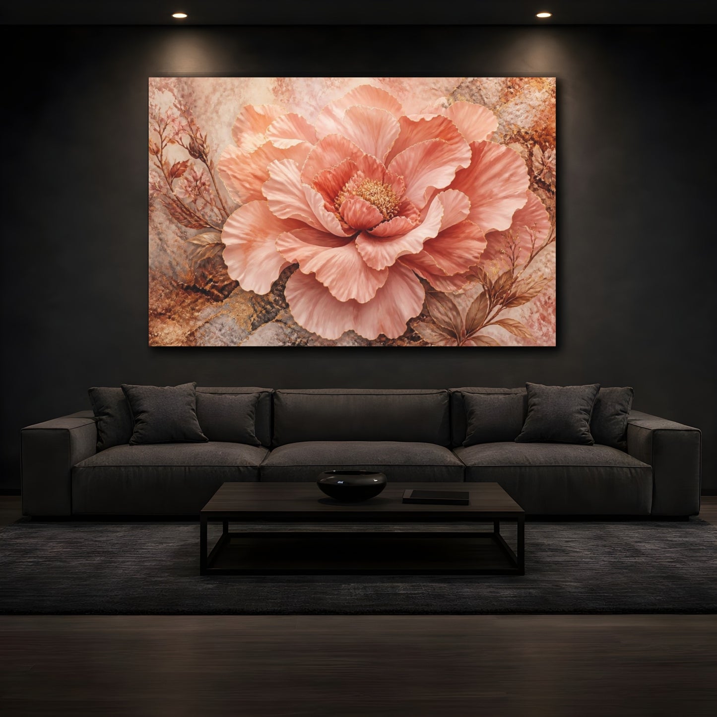 Mockup 3. Monumental Blush Peony shown as canvas print