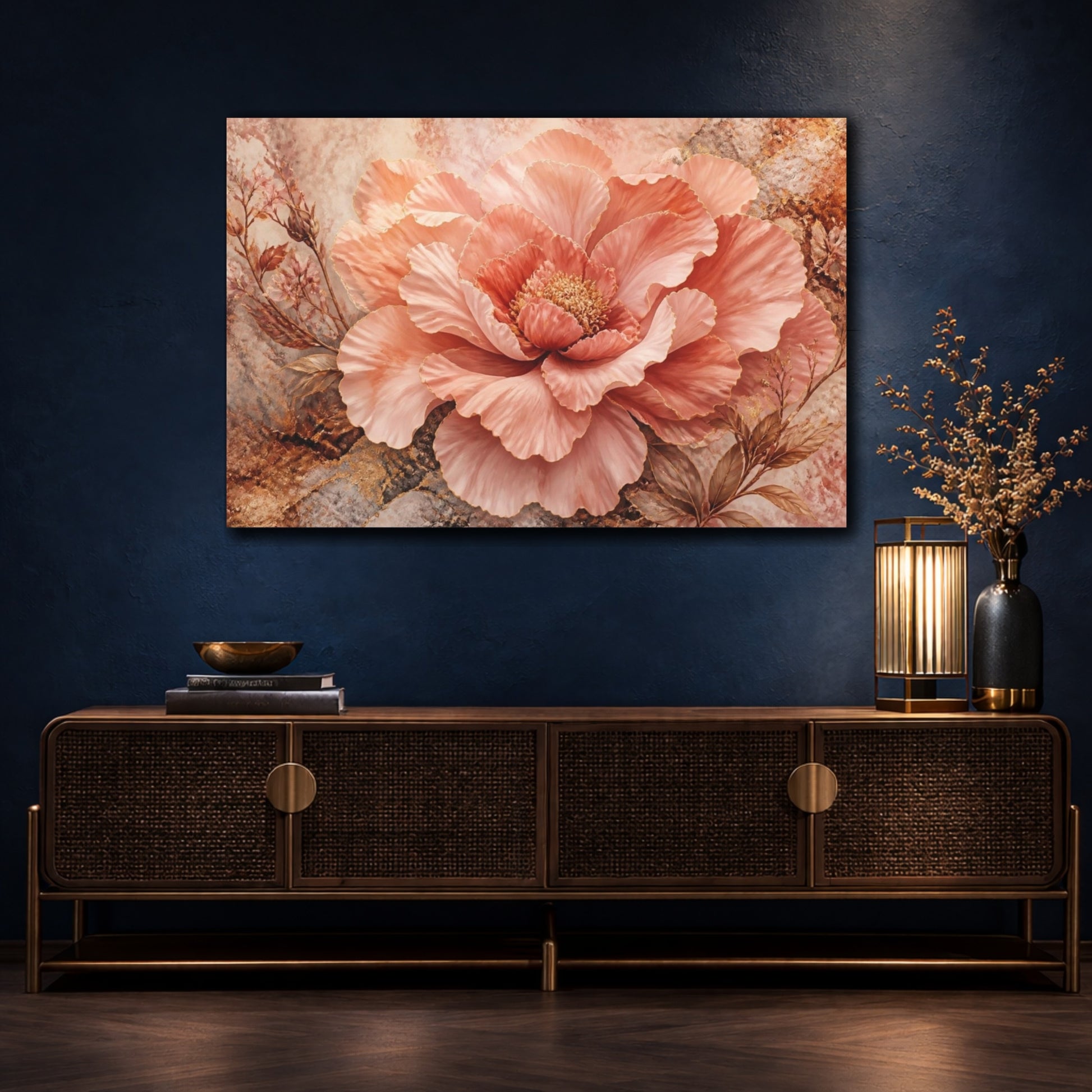 Mockup 4. Monumental Blush Peony shown as canvas print