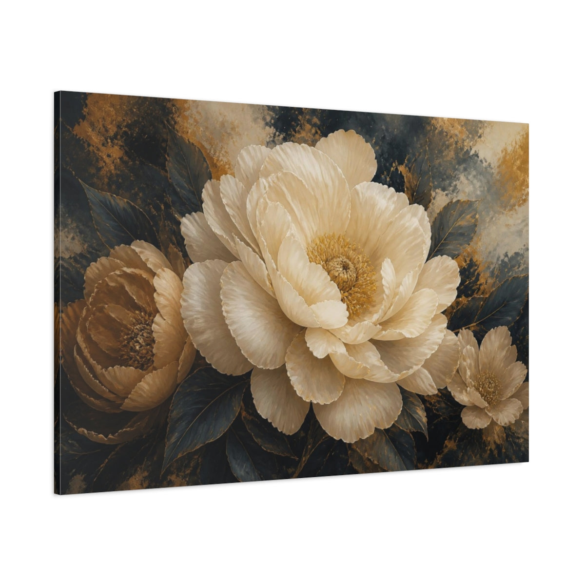 Side Mockup 1. Monumental Cream Bloom shown as canvas print