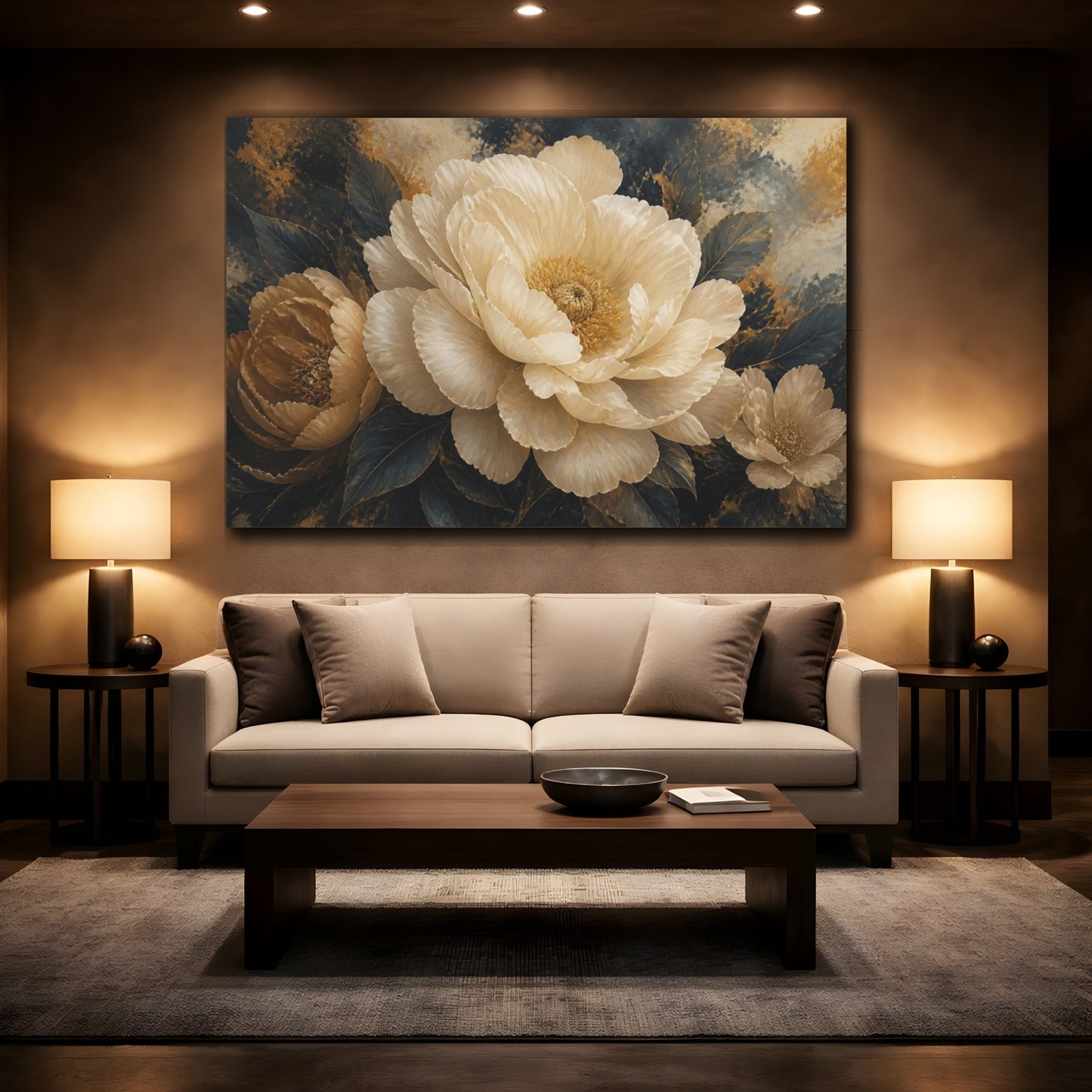 Mockup 2. Monumental Cream Bloom shown as canvas print