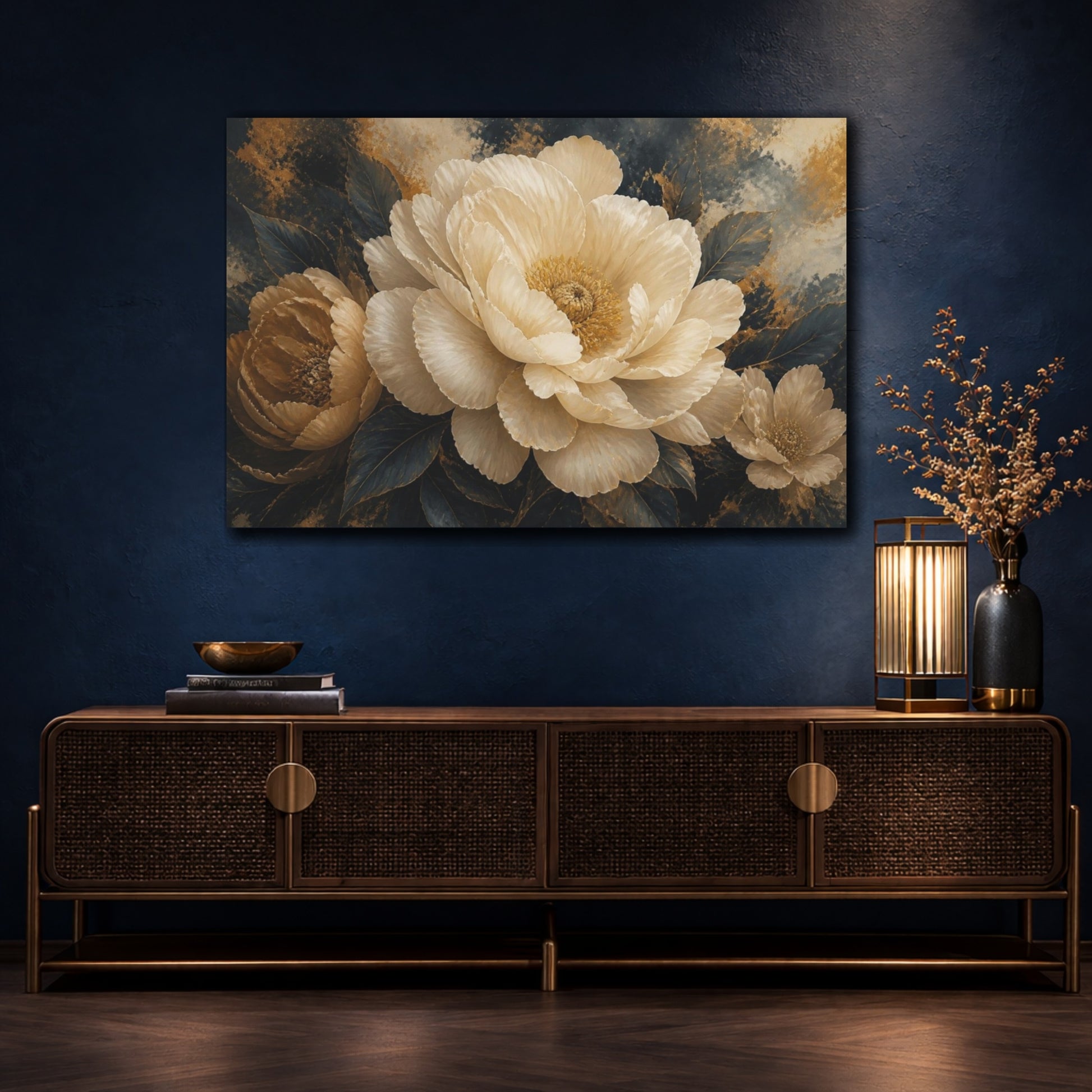 Mockup 4. Monumental Cream Bloom shown as canvas print