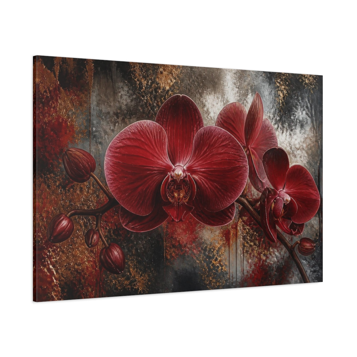 Side Mockup 1. Monumental Red Orchid shown as canvas print