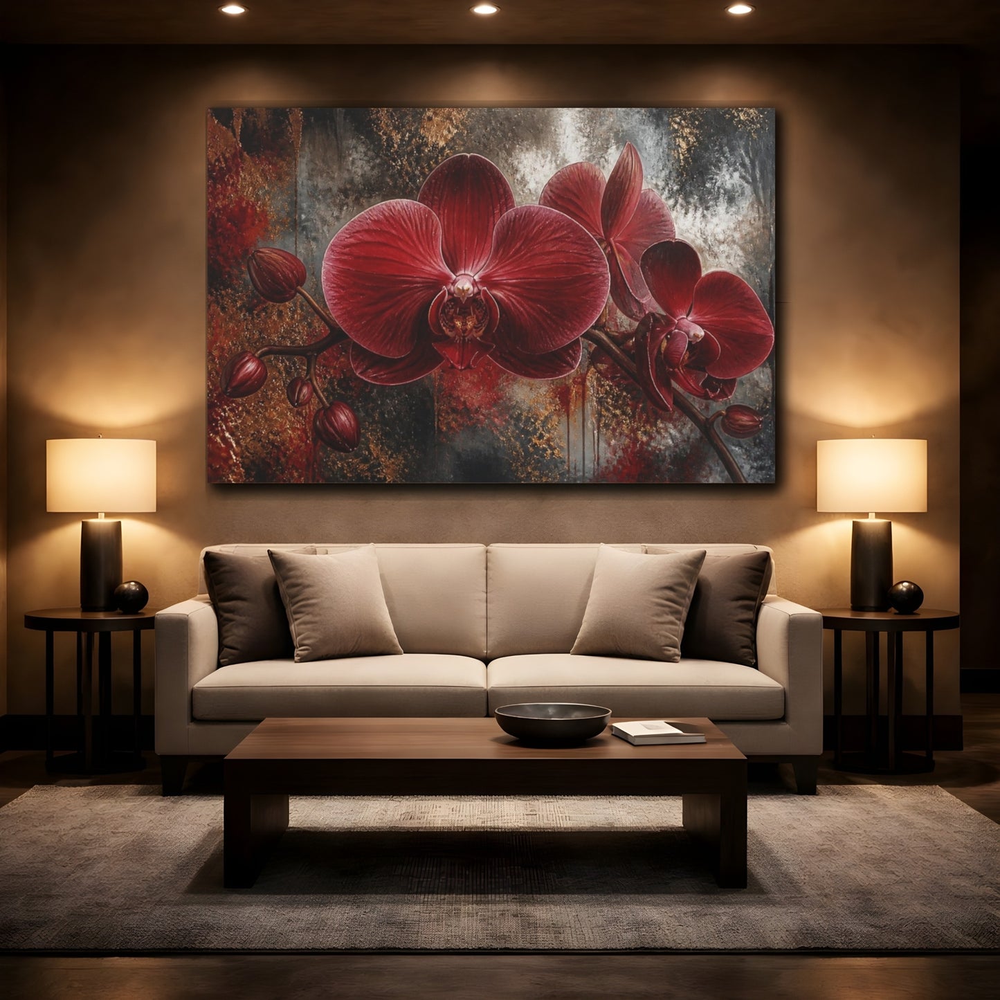 Mockup 2. Monumental Red Orchid shown as canvas print