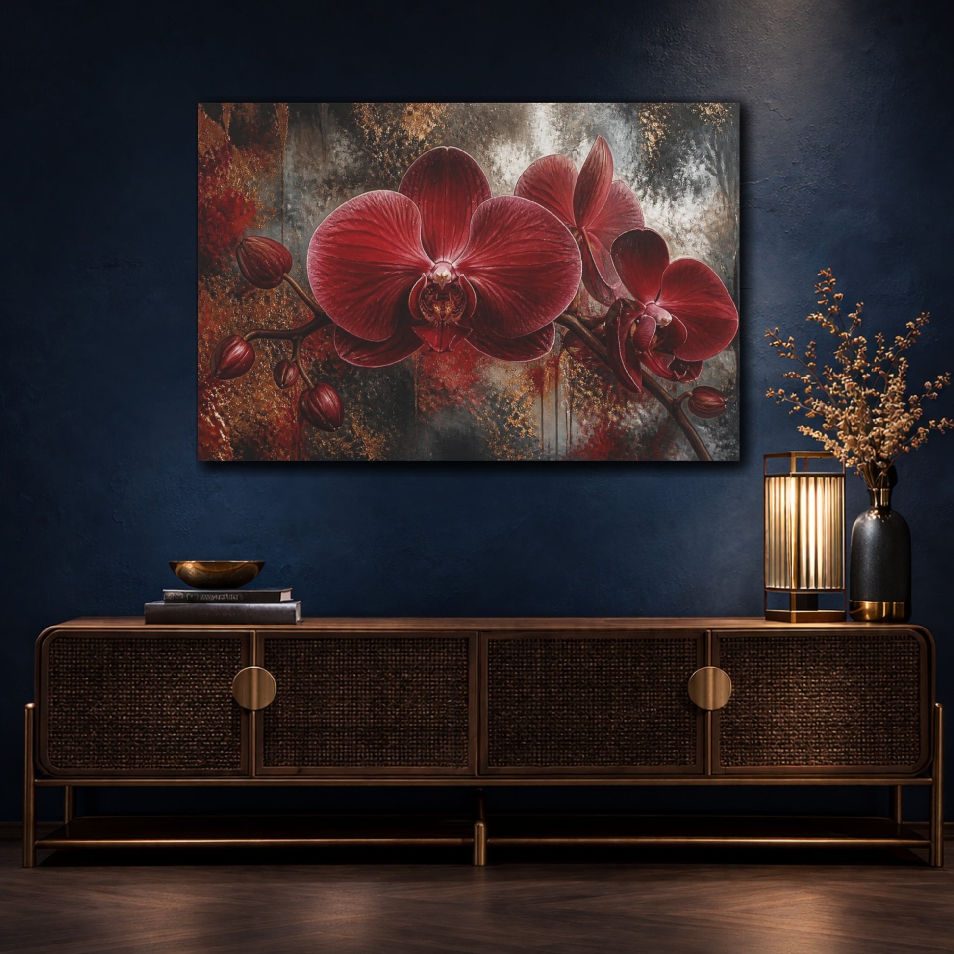 Mockup 4. Monumental Red Orchid shown as canvas print