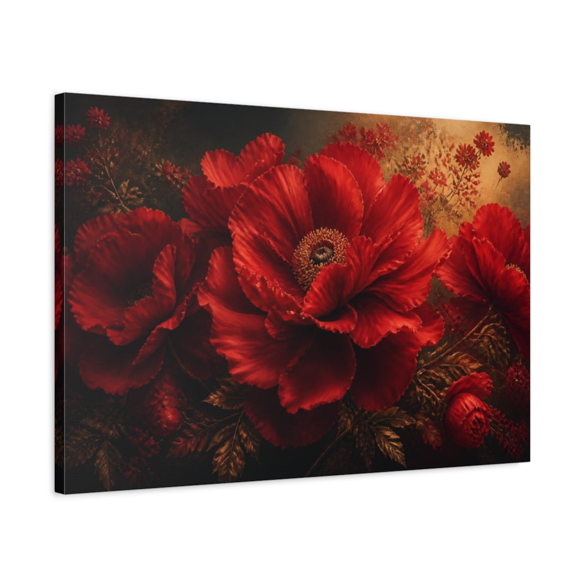 Side Mockup 2. Monumental Scarlet Bloom shown as canvas print