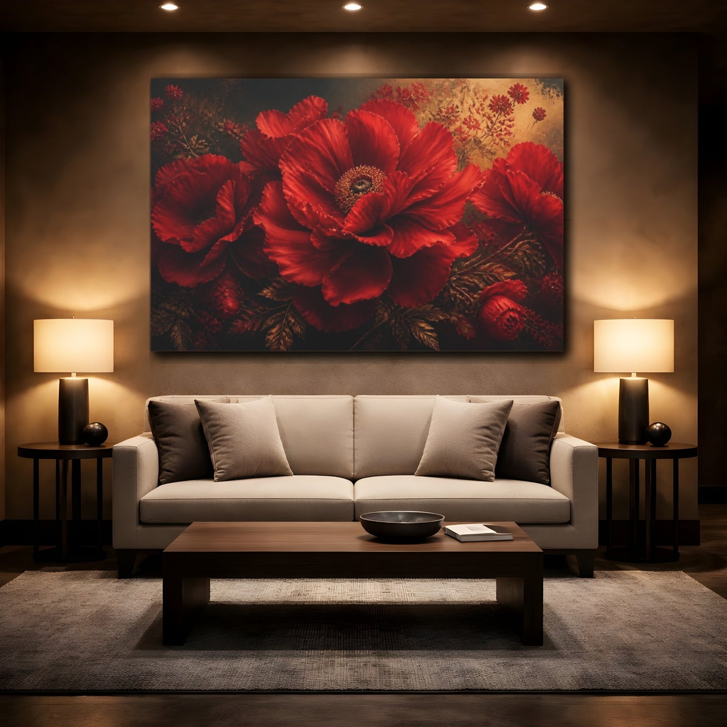 Mockup 2. Monumental Scarlet Bloom shown as canvas print