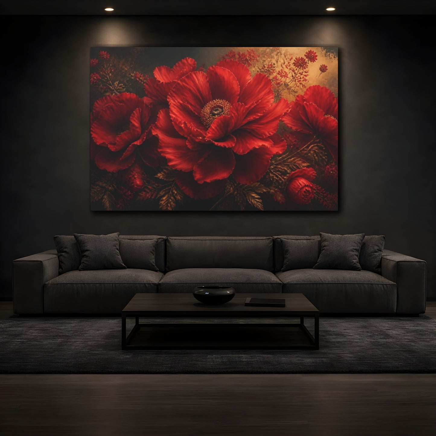 Mockup 3. Monumental Scarlet Bloom shown as canvas print