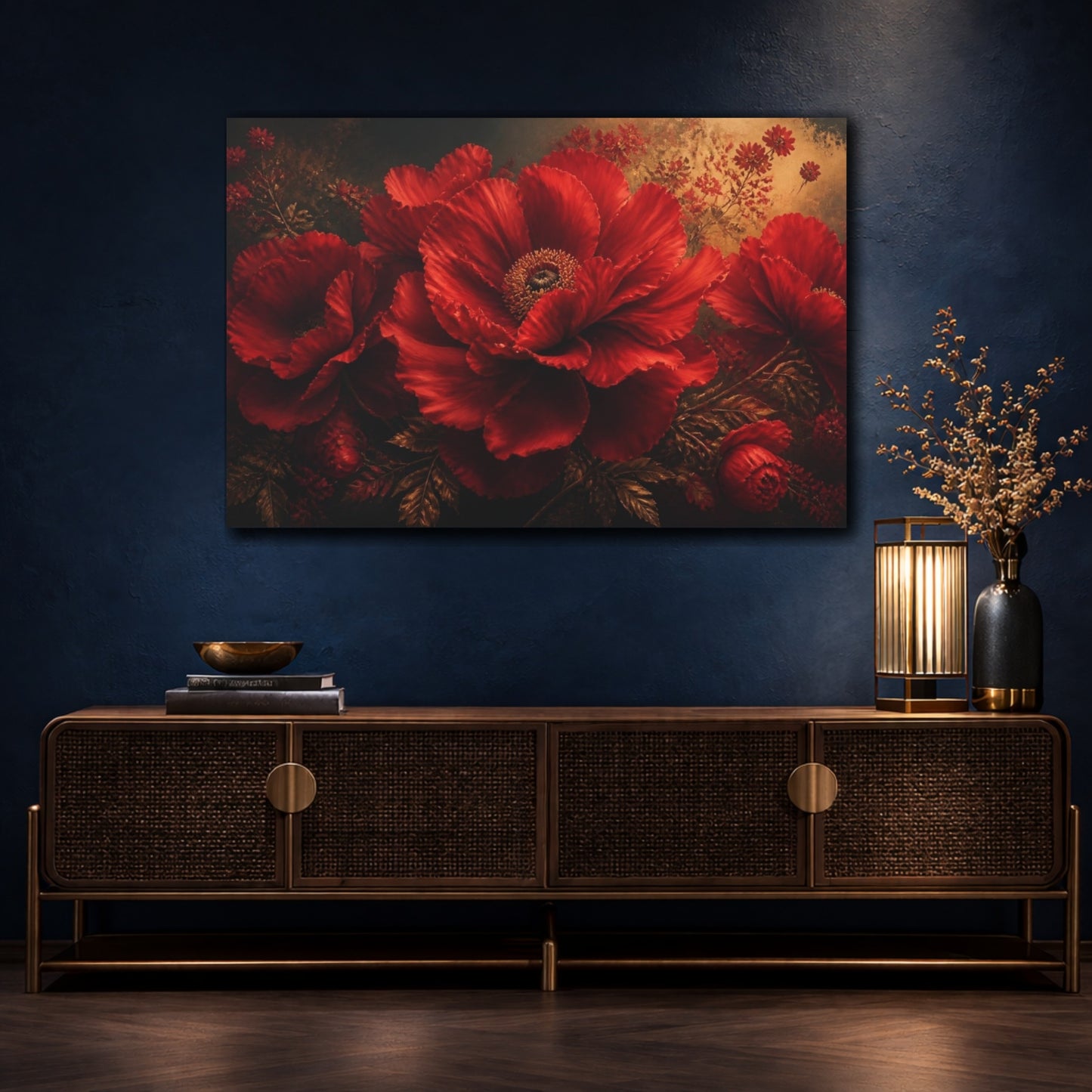 Mockup 4. Monumental Scarlet Bloom shown as canvas print