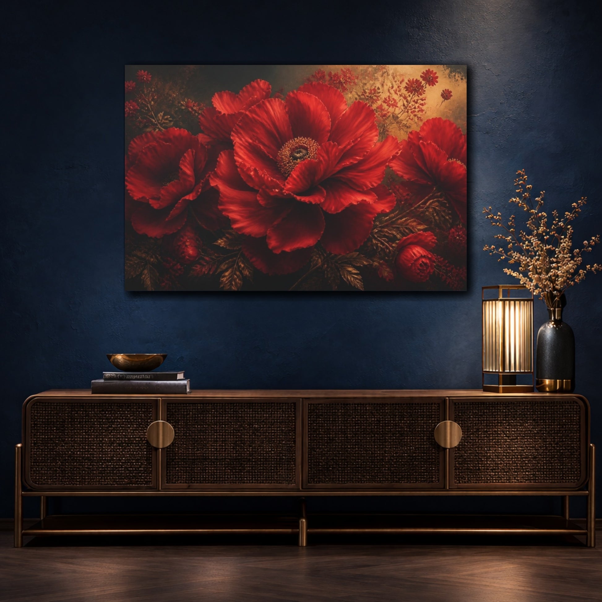 Mockup 4. Monumental Scarlet Bloom shown as canvas print