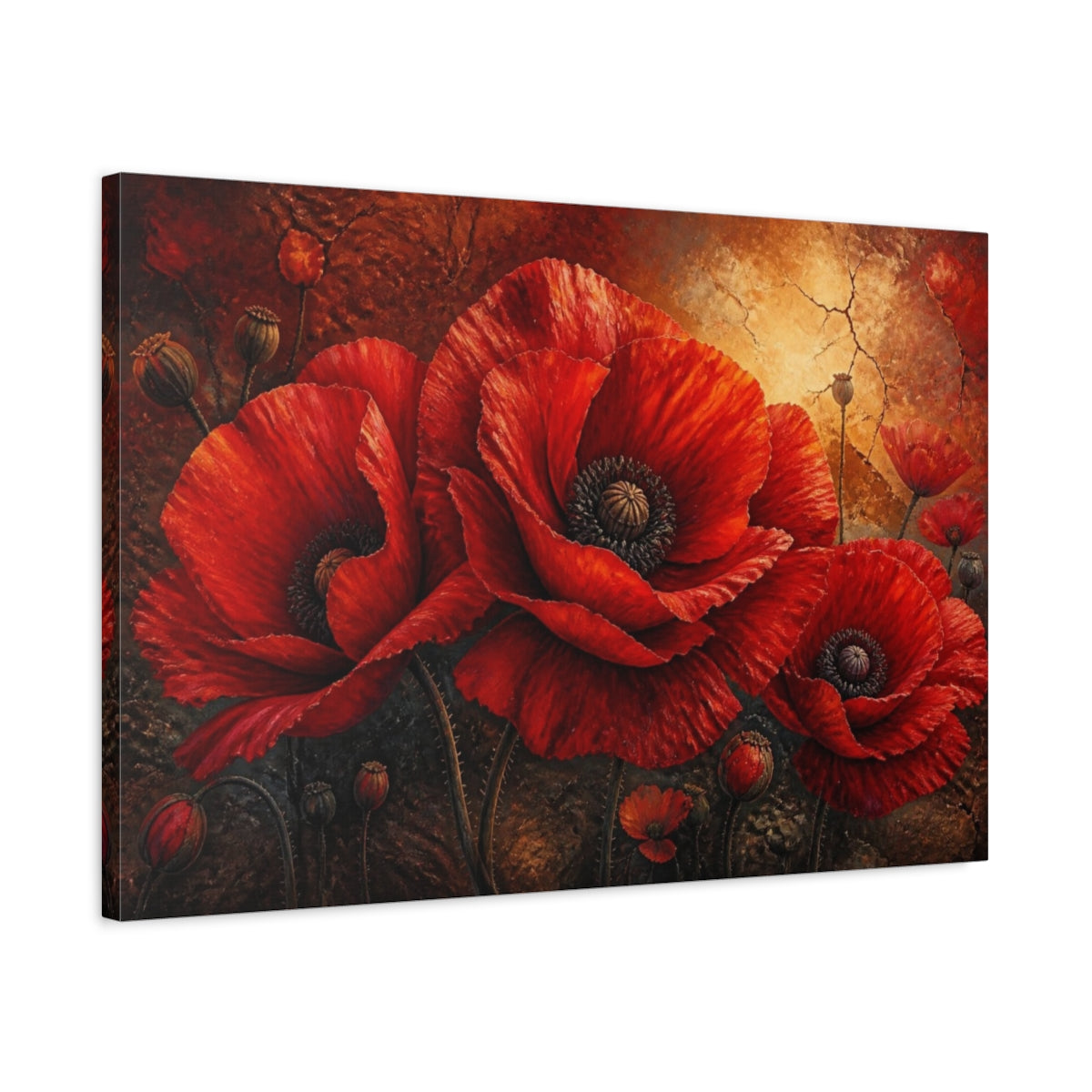 Side Mockup 2. Monumental Scarlet Poppies shown as canvas print