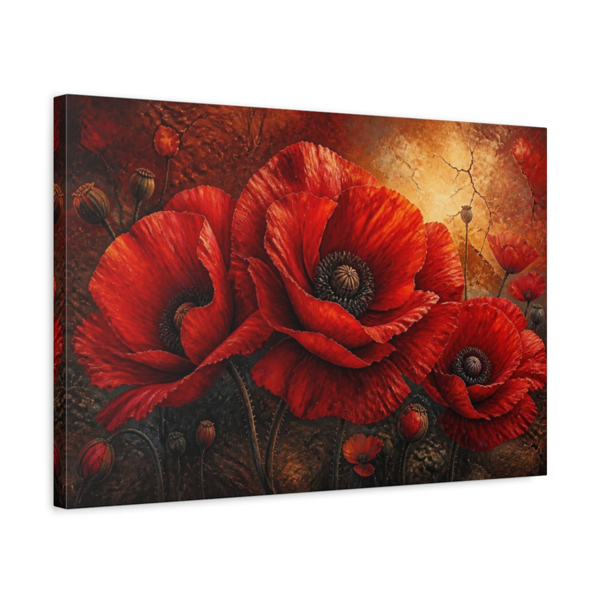 Side Mockup 3. Monumental Scarlet Poppies shown as canvas print