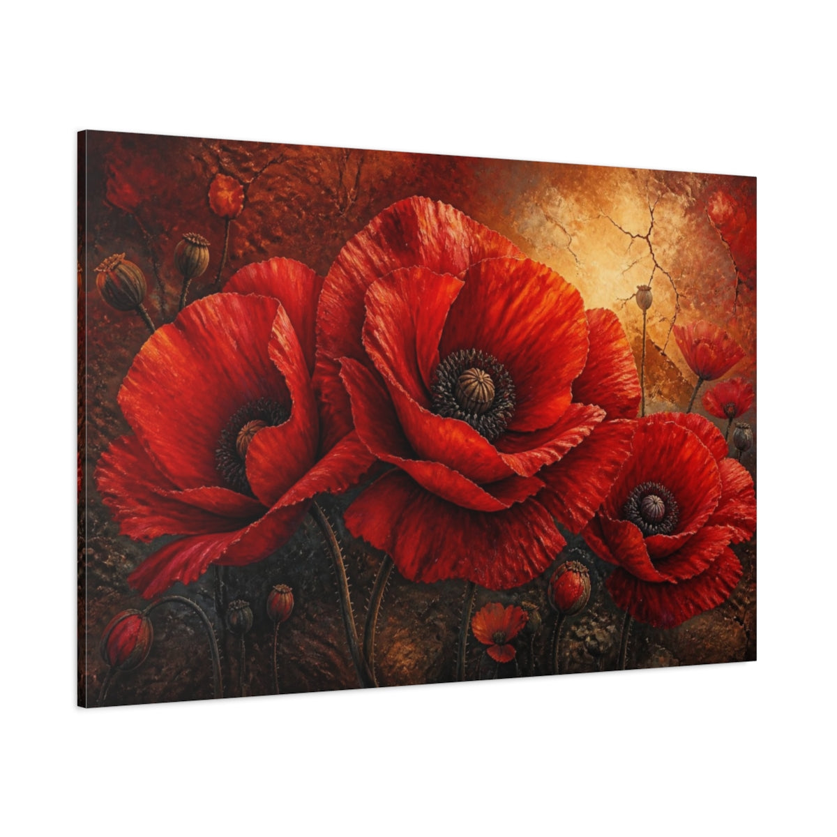 Side Mockup 1. Monumental Scarlet Poppies shown as canvas print