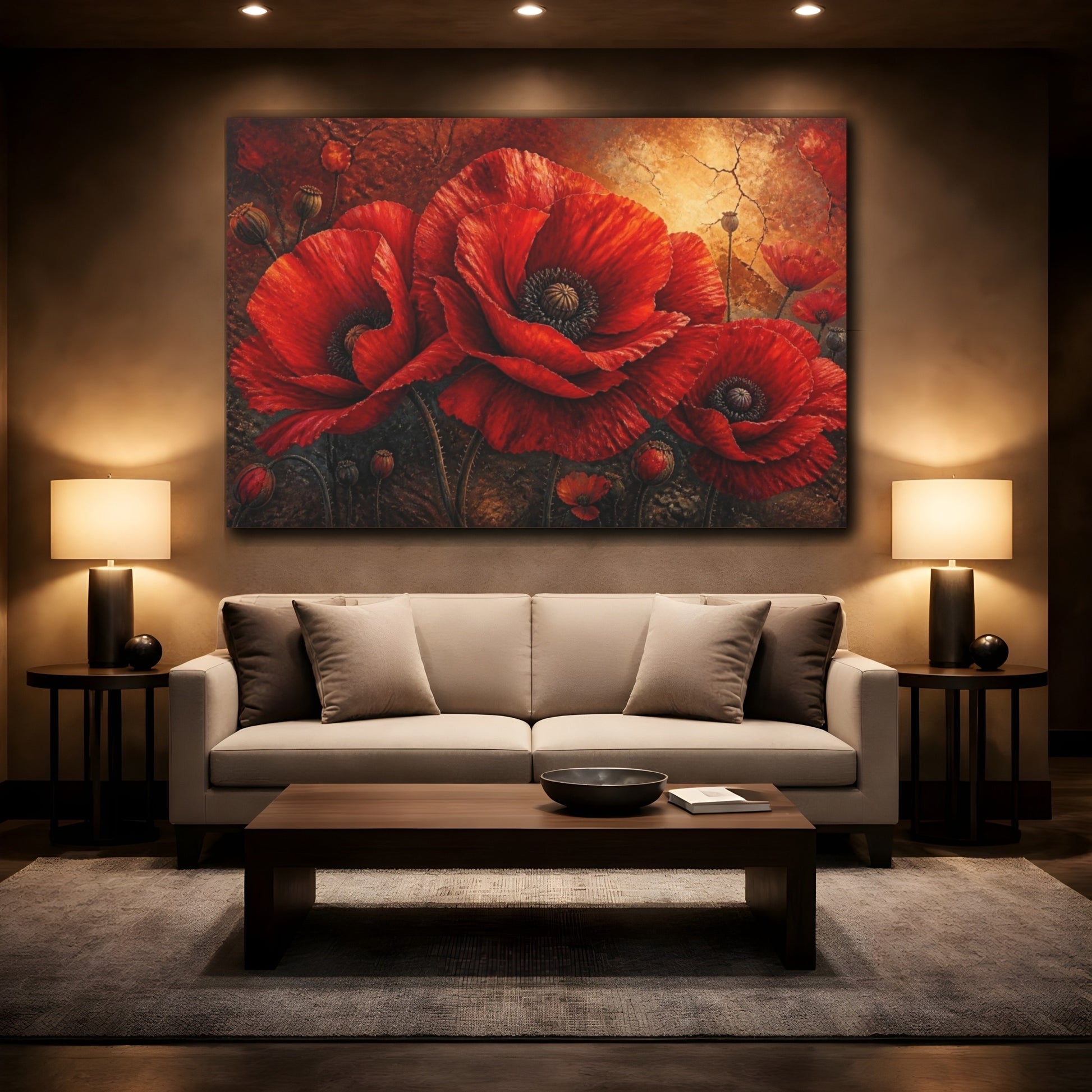 Mockup 2. Monumental Scarlet Poppies shown as canvas print
