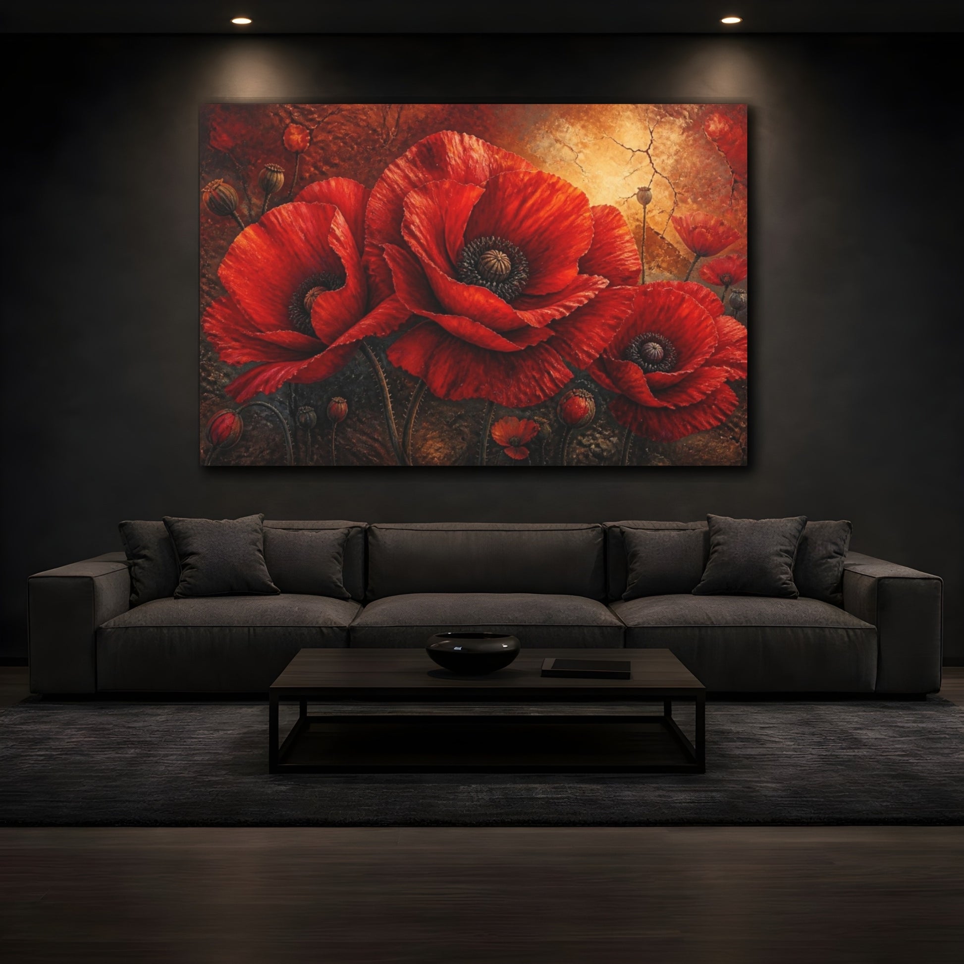 Mockup 3. Monumental Scarlet Poppies shown as canvas print
