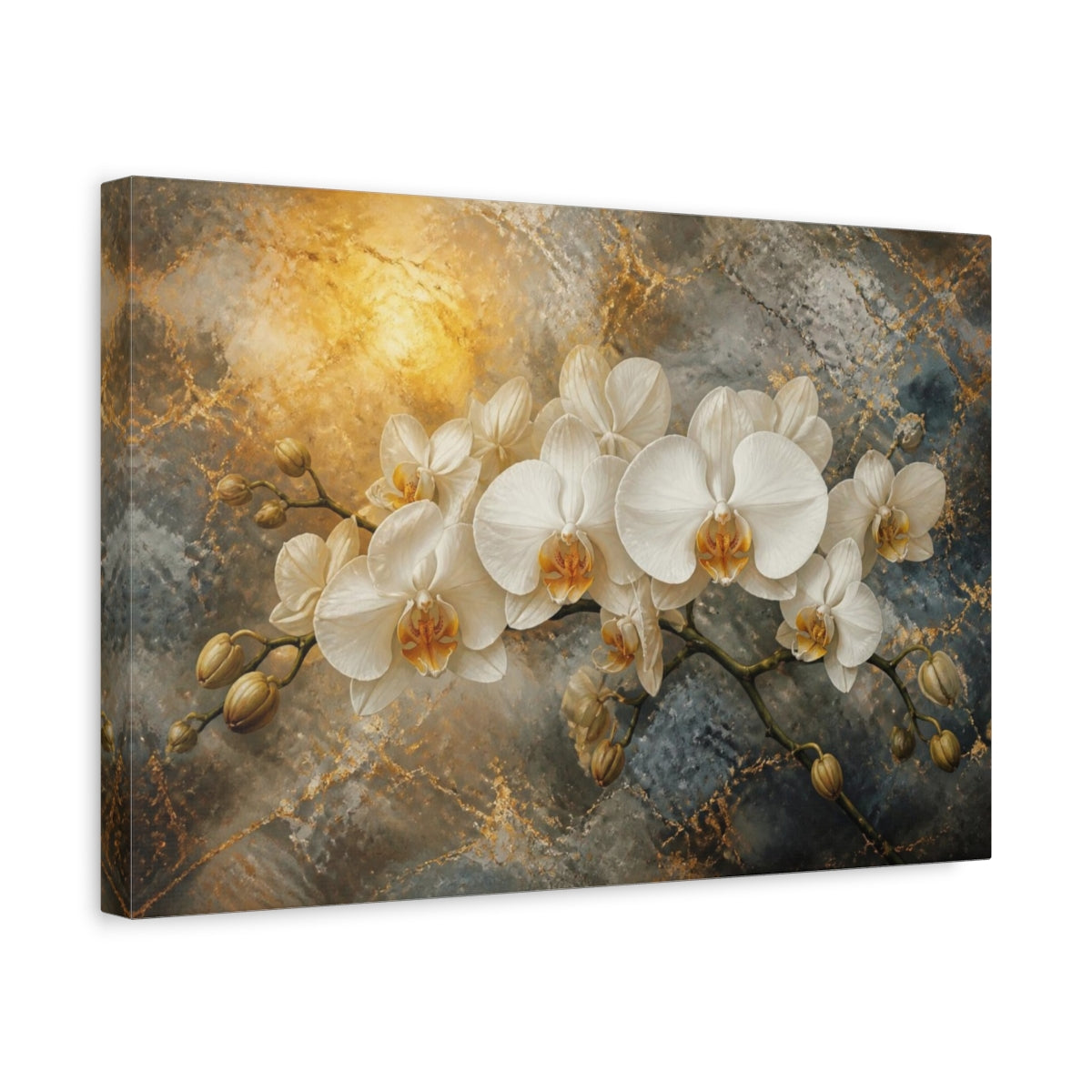 Side Mockup 4. Monumental White Orchid shown as canvas print