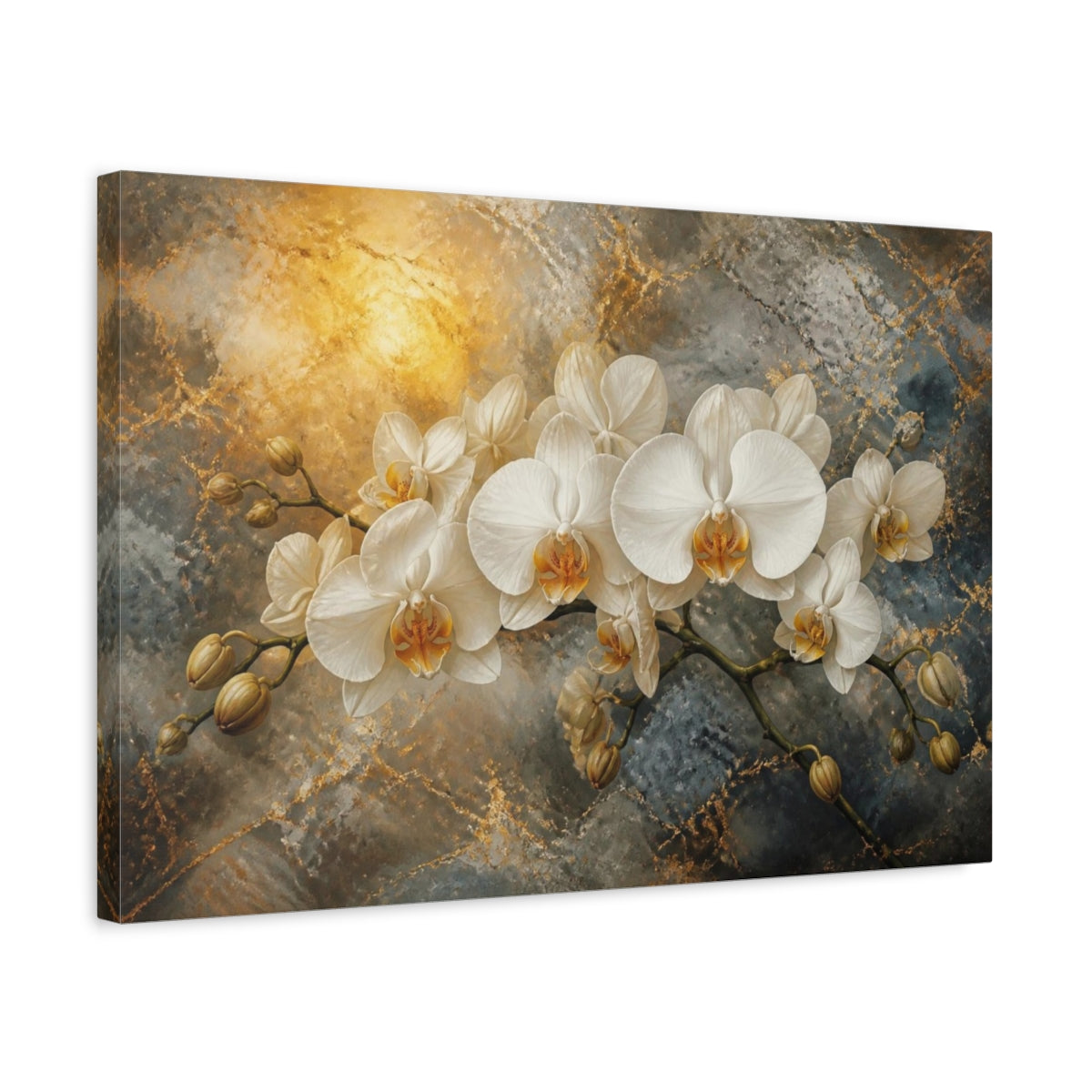 Side Mockup 3. Monumental White Orchid shown as canvas print