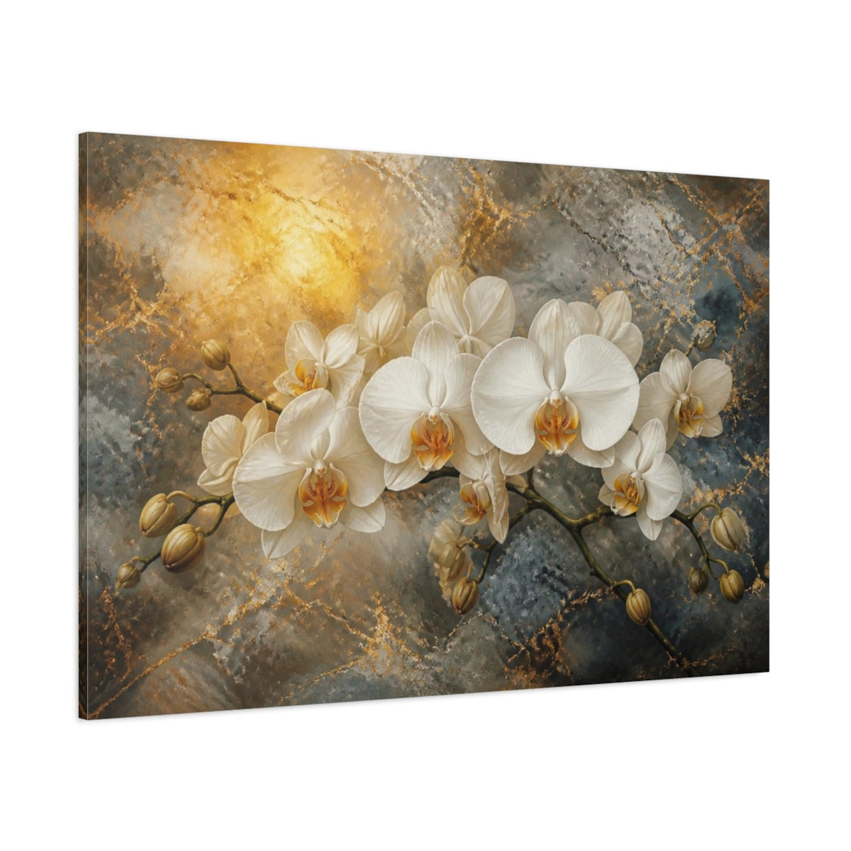 Side Mockup 1. Monumental White Orchid shown as canvas print