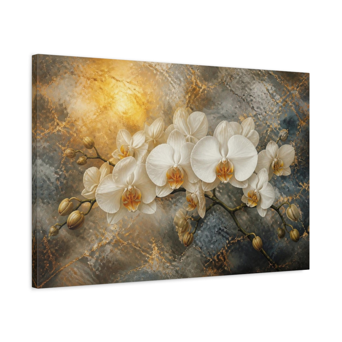 Side Mockup 2. Monumental White Orchid shown as canvas print