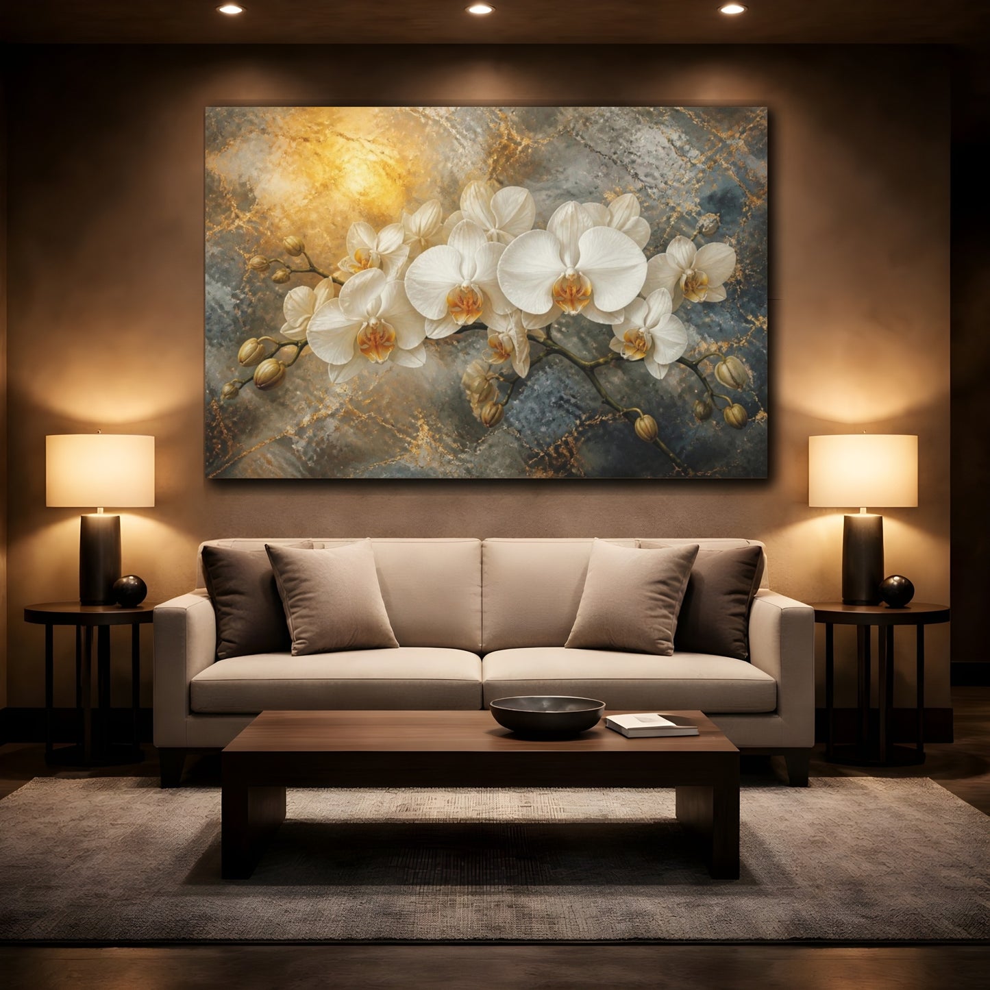 Mockup 2. Monumental White Orchid shown as canvas print