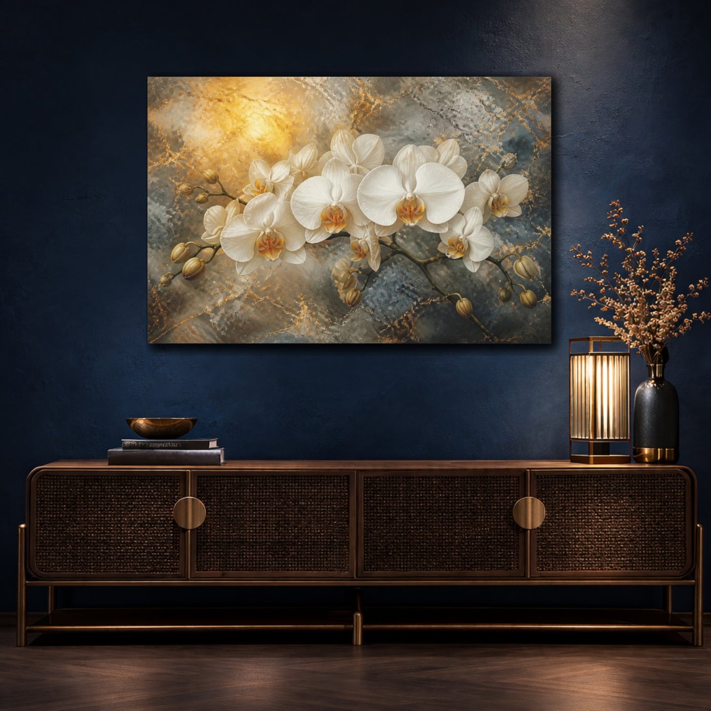 Mockup 4. Monumental White Orchid shown as canvas print