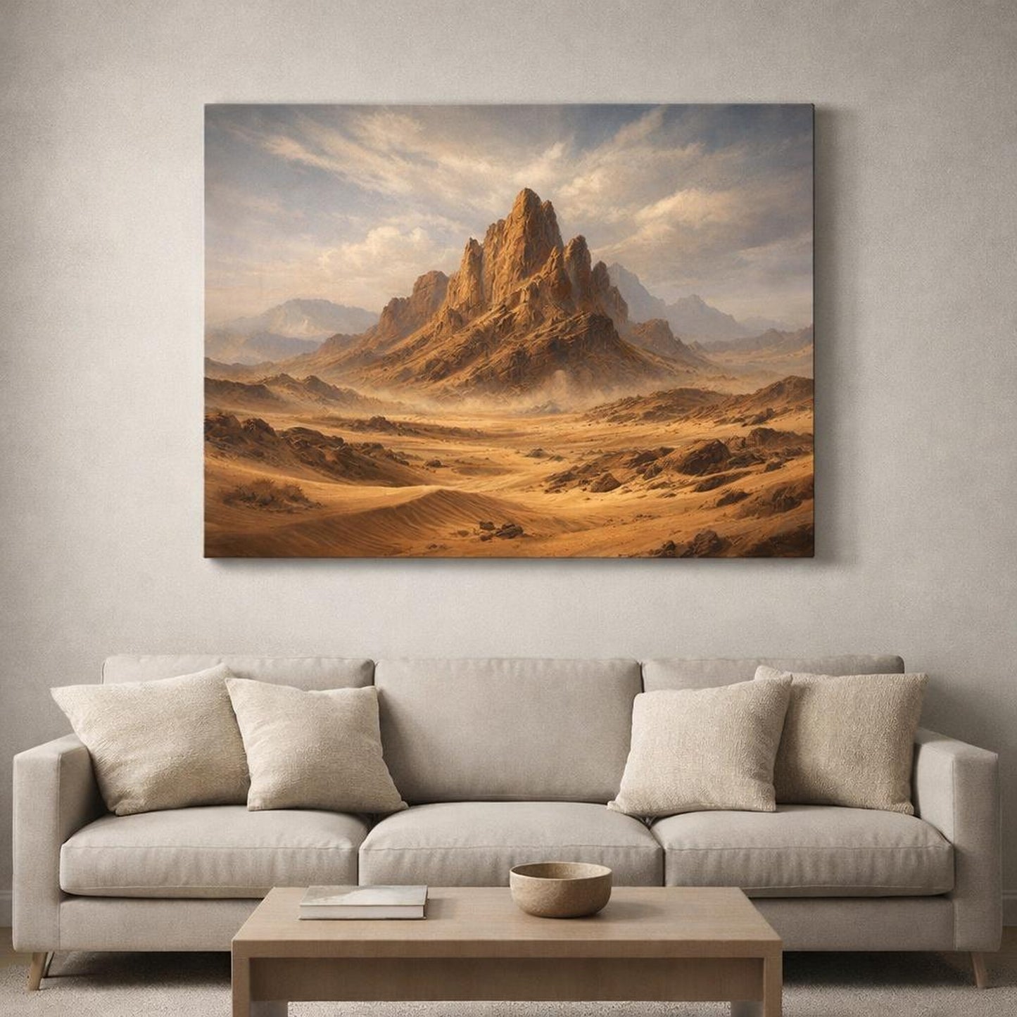Moody Desert Earth shown as canvas wall art in a refined dining room