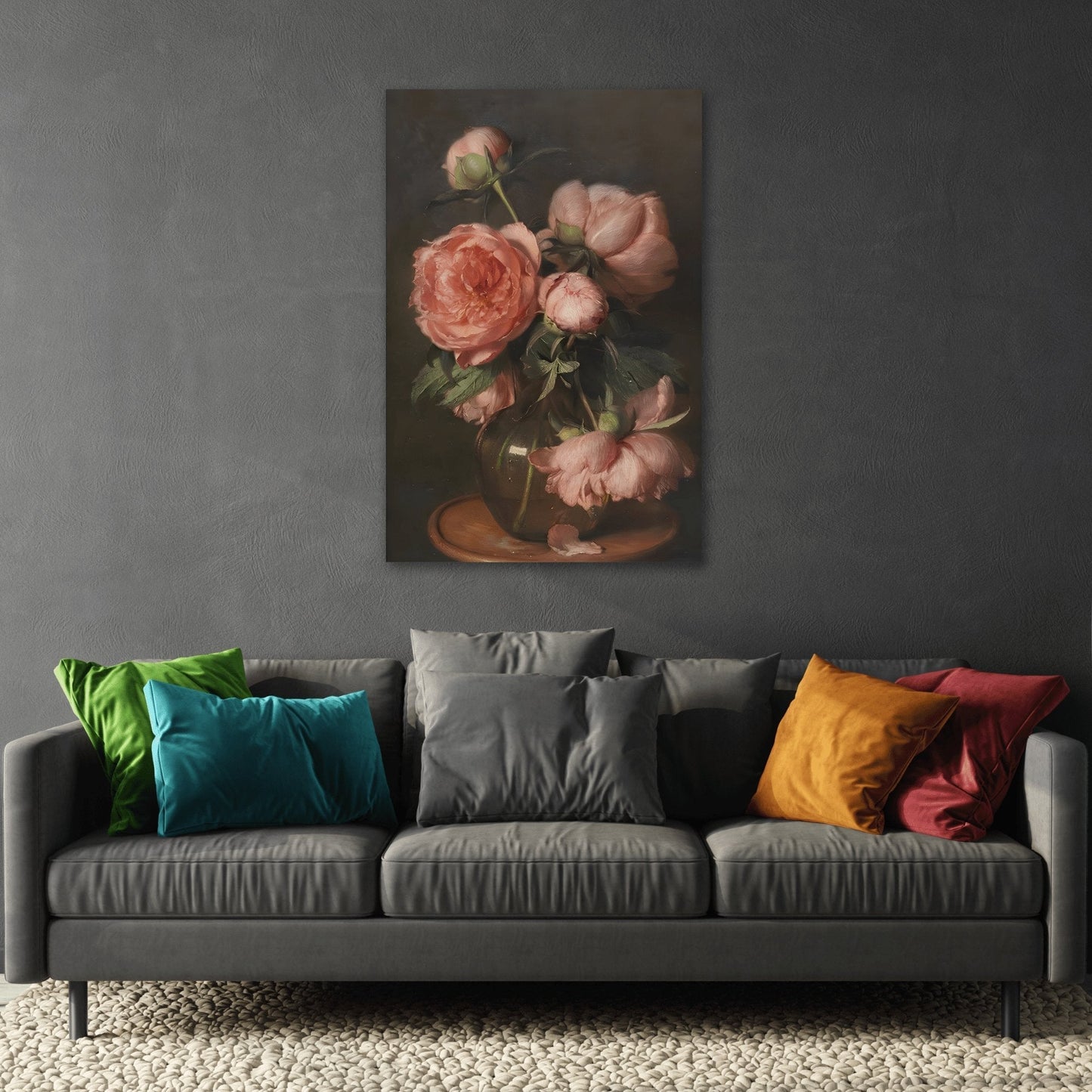 Moody Floral Pink Peonies - Flower Canvas Wall Art Print