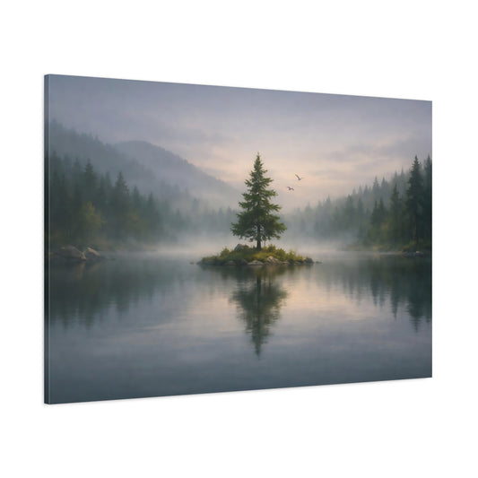 Moody Forest Lake shown as stretched canvas wall art