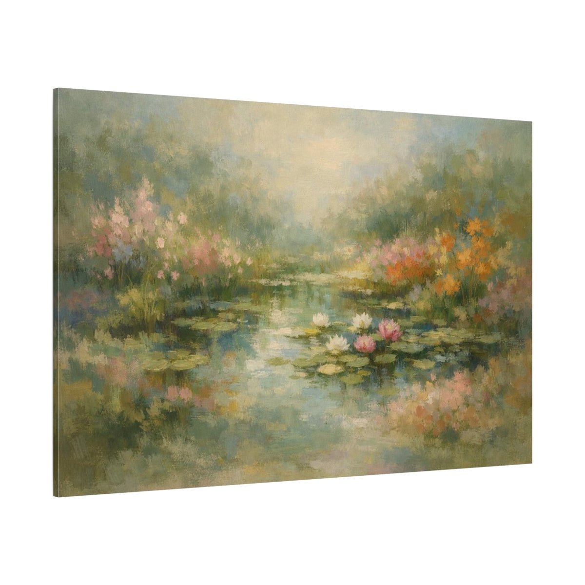 Moody Garden Water Lilies Nature - Canvas Wall Art Print - YesArtYes
