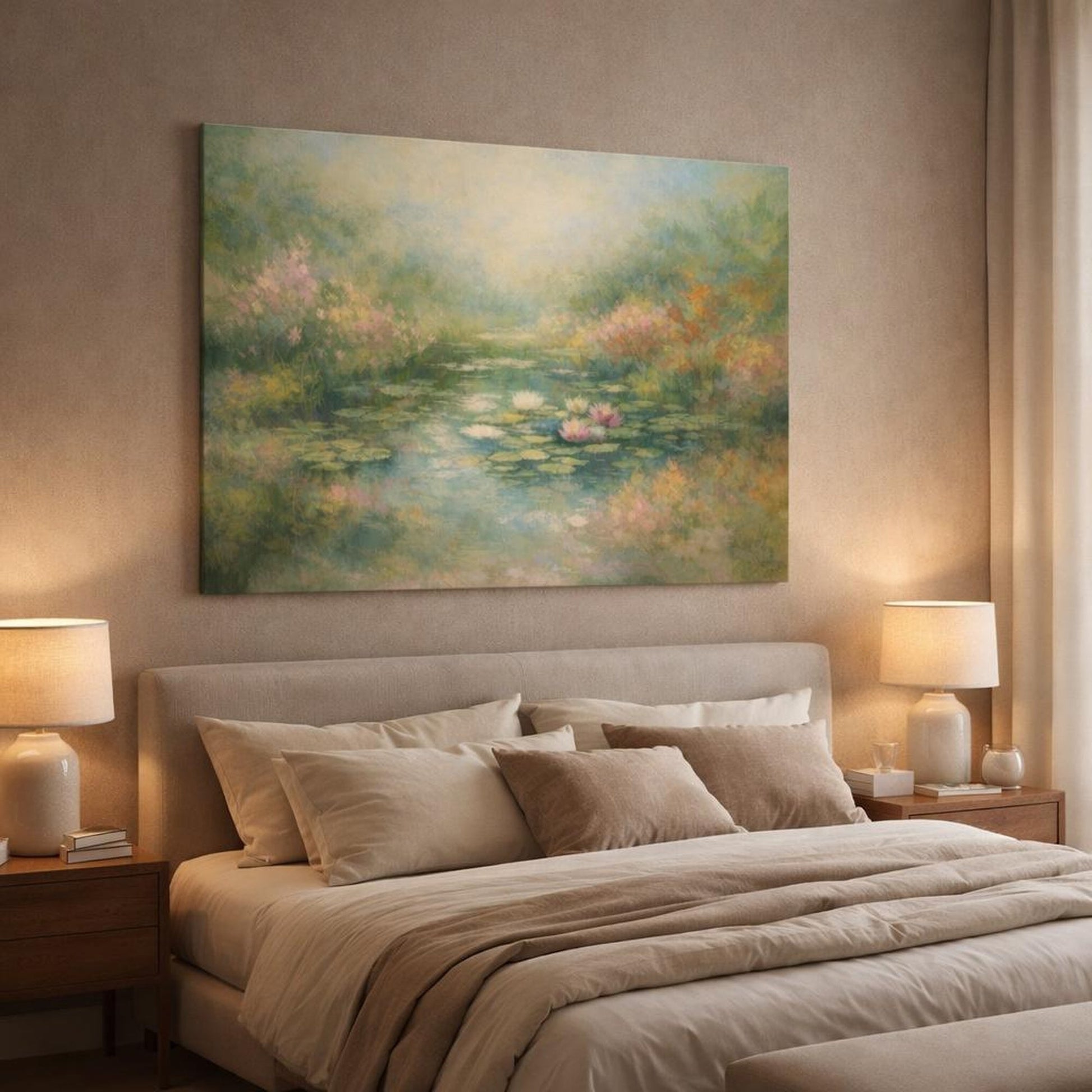 Moody Garden Water Lilies Nature - Canvas Wall Art Print - YesArtYes