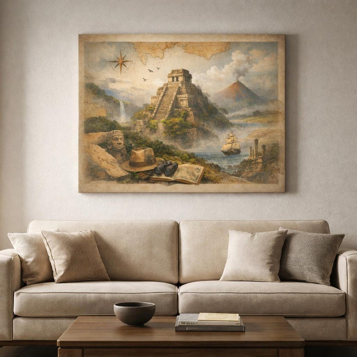 Moody Maps shown as canvas wall art in a refined dining room