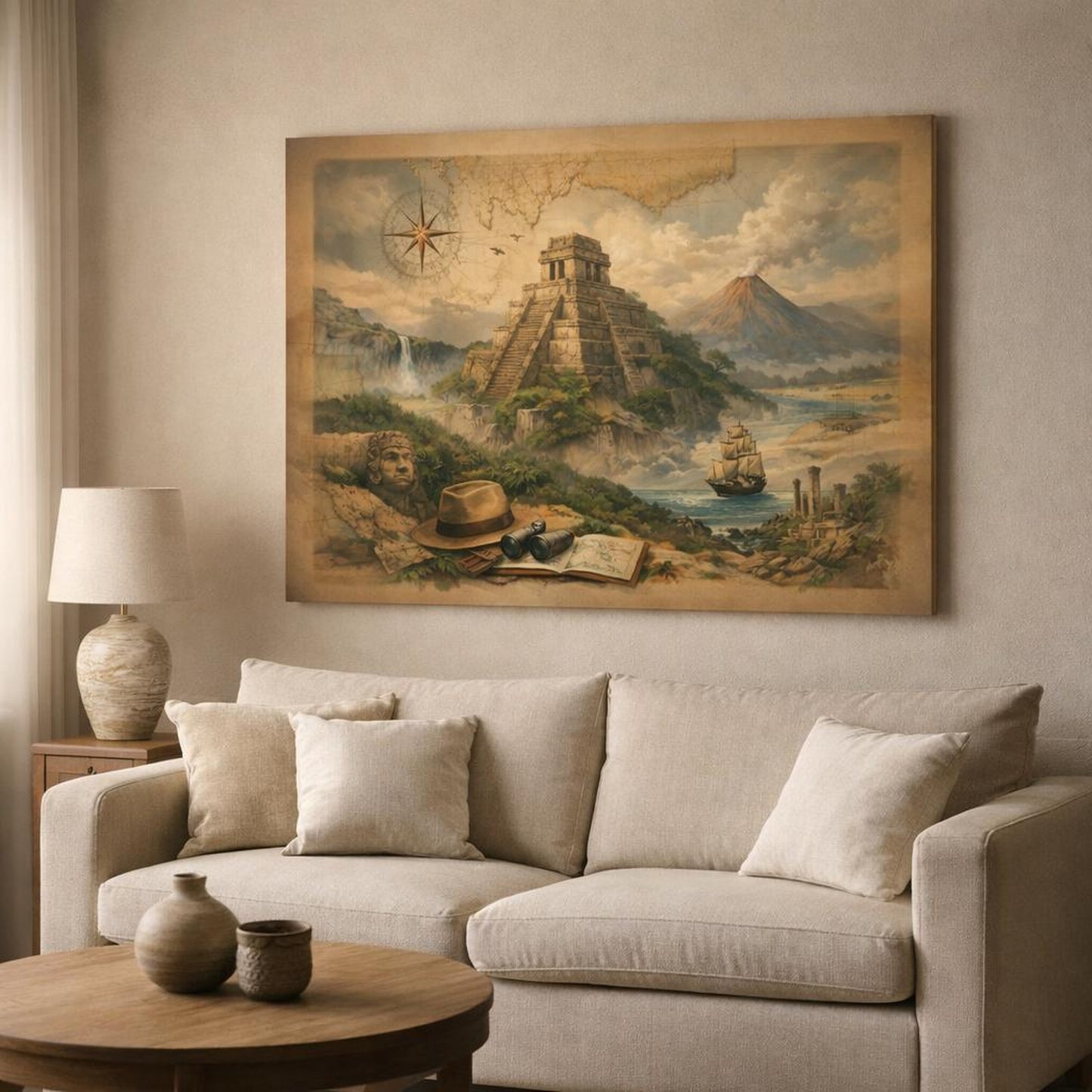 Moody Maps shown as canvas wall art in a modern living room
