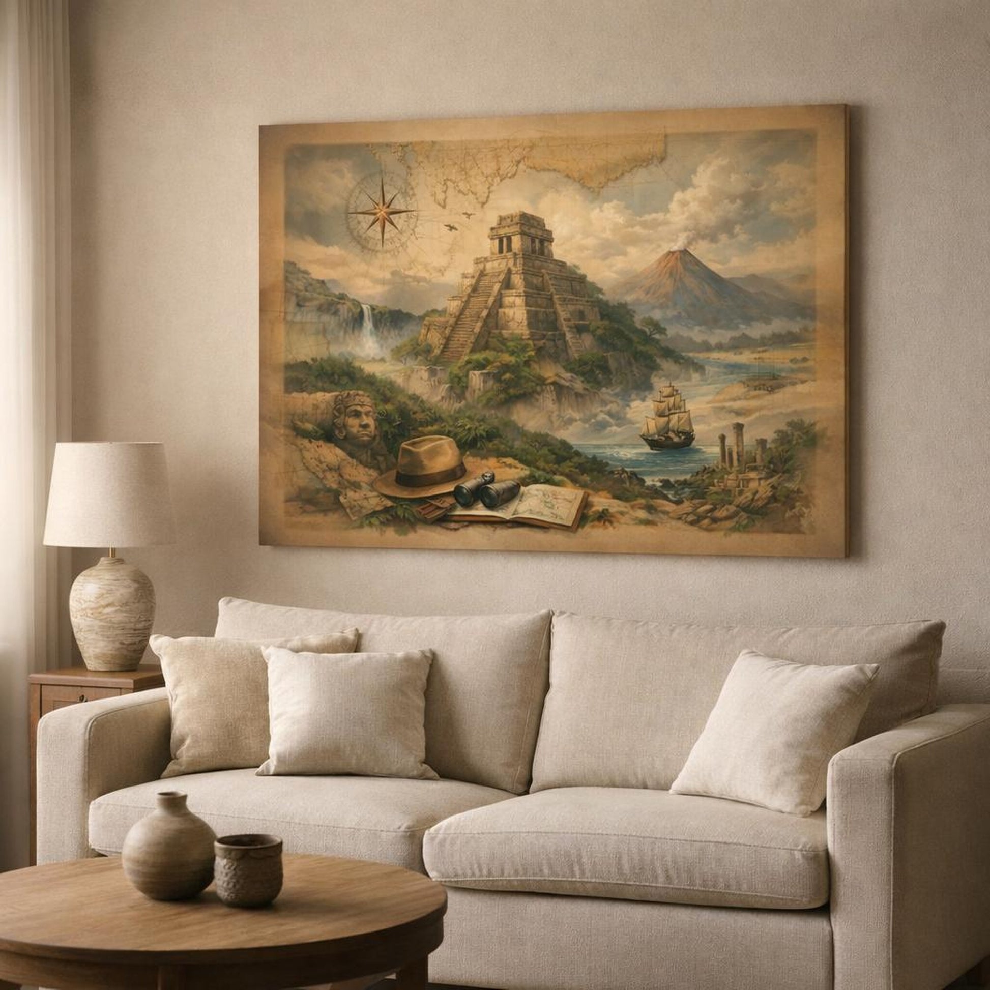 Moody Maps shown as canvas wall art in a modern living room