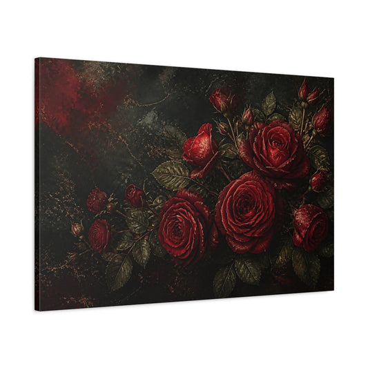 Main Mockup. Moody Red Rose Bouquet shown as canvas print