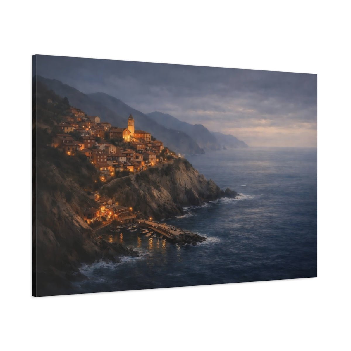 Moody Sea Cliff Village Coastal Nature - Canvas Wall Art Print - YesArtYes