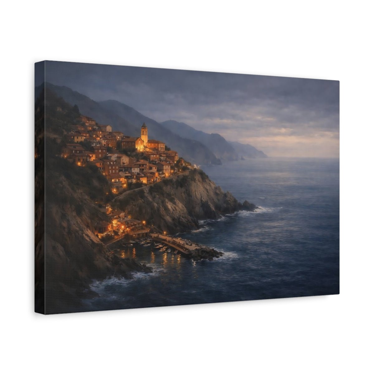 Moody Sea Cliff Village Coastal Nature - Canvas Wall Art Print - YesArtYes