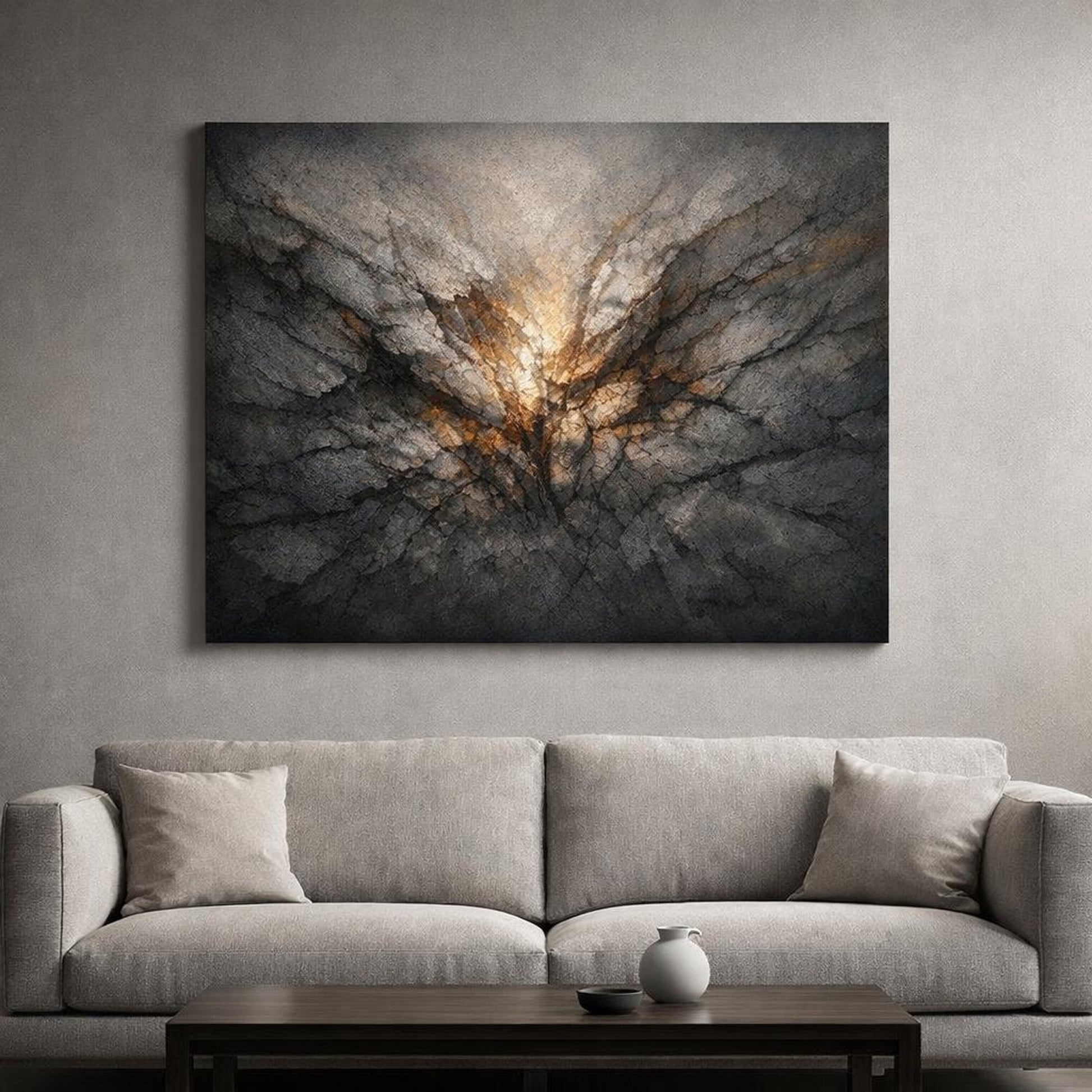 Moody Stone Texture shown as canvas wall art in a refined dining room