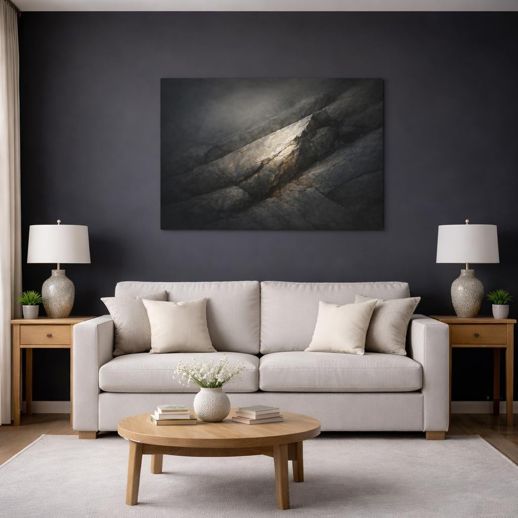 Moody Stone Texture shown as canvas wall art in a modern living room