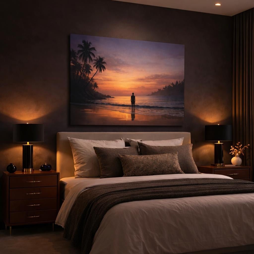 Moody Tropical Beach Sunset Nature - Canvas Wall Art Print - YesArtYes