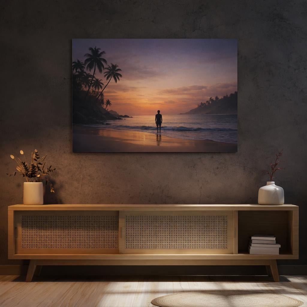 Moody Tropical Beach Sunset Nature - Canvas Wall Art Print - YesArtYes